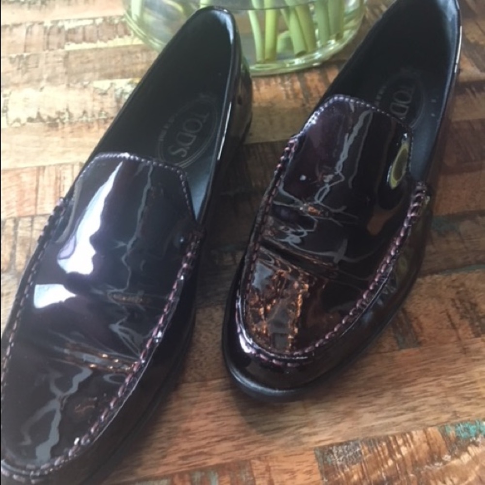 Tods loafers. Deep plum/purple. Leather patent.